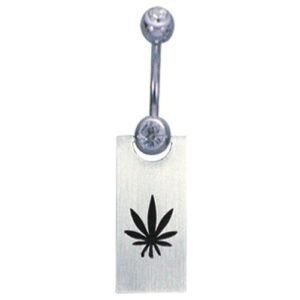 Surgical Steel Dangle Belly Ring - Hemp Leaf Design