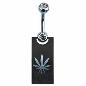 Double Jeweled Surgical Steel Black PVD Hemp Leaf Belly Ring