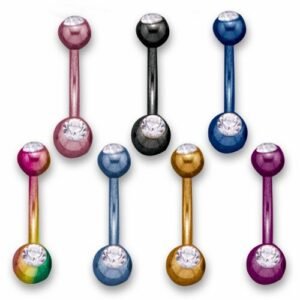 12pcs PCK - 14GA Double Clear Gem Anodized Surgical Steel Navel Ring