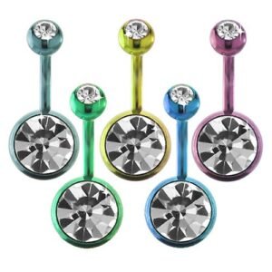 Surgical Steel Anodized Double Gem Navel Rings