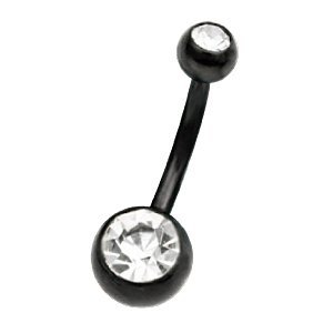 Black PVD Coated Double Jeweled Navel Ring