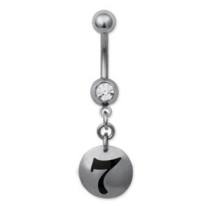 Single Stone Belly Ring With Dangle Lucky 7 Design
