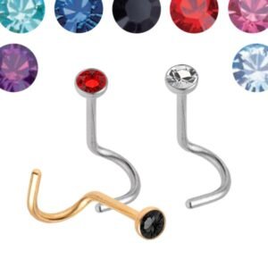 22GA - Jeweled Surgical Steel Nose Screw w/ Press Fit Gem