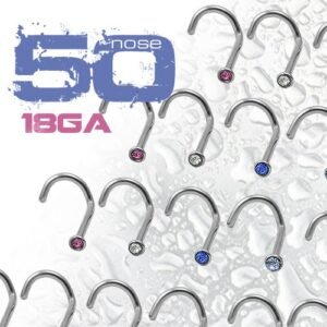 50pcs PCK - 18GA Surgical Steel Jeweled Nose Screw
