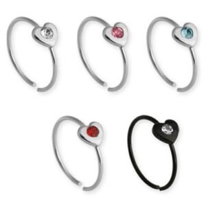 12pcs PCK - 22GA Surgical Steel Circular Nose Ring With Jeweled Heart Design