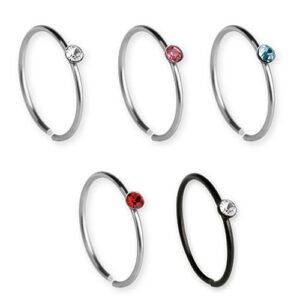 12pcs PCK - 22GA Surgical Steel Circular Nose Ring With Jewel