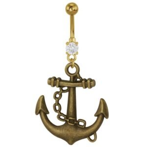 Antique Brass Dangling Nautical Anchor Navel Belly Ring