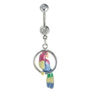 Surgical Steel CZ Belly Ring with Dangle Scarlet Macaw