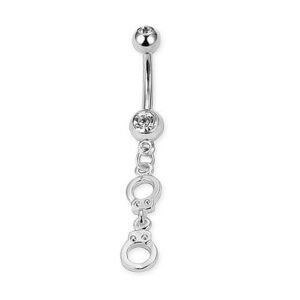 Double Jeweled Hand Cuffs Dangling Belly Ring