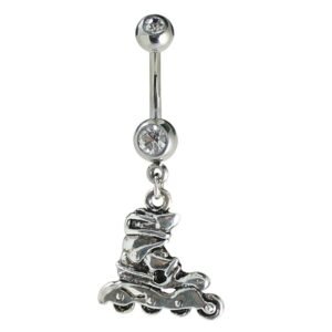 Surgical Steel CZ Belly Ring with Dangle Rollerblade