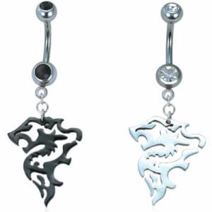 Surgical Steel Body Piercing Double Jeweled Navel Ring with Hanging Panther Charm