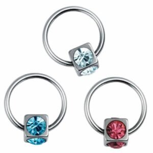 Surgical Steel Captive Ring with Jeweled Cube - 16GA - 14GA