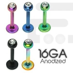 24pcs PCK - 16GA. Anodized Surgical Steel Jeweled Labret