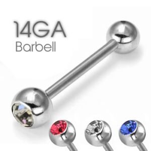 24pcs PCK - 14GA Surgical Steel Jeweled Tongue Barbell