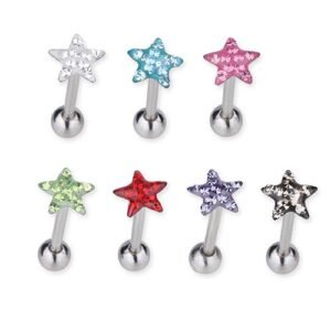 Awesome Star Shaped Surgical Steel Tongue Barbell with Stones