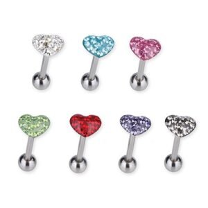 Heart Shaped Surgical Steel Tongue Barbell w/ Stones