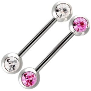 Stainless Steel Double Jeweled Straight Barbell for Nipple Piercings