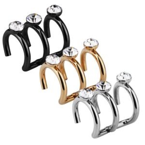 Surgical Steel Jeweled Three Row Cartilage Ear Helix Cuff