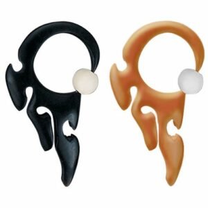12GA Natural Horn & Bone Captive Ring w/ Tribal Design