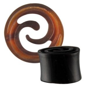 Organic Double Flared Bone Plug w/ Carved Swirl Design