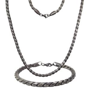 Stainless Steel Gun Metal Wheat Chain Set