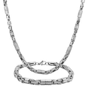 Stainless Steel Box Byzantine Chain Set
