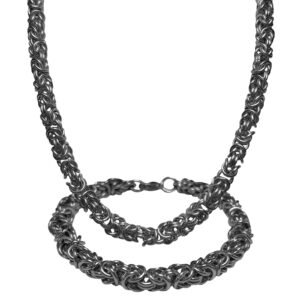 Vintage Black Stainless Steel Byzantine Chain Set