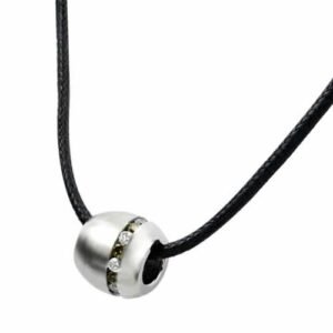 Stainless Steel Pendant With Olive and Clear Stones All Around