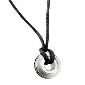 Stainless Steel Pendant With Black & Clear Stones Wrapped Around It-Necklace Included