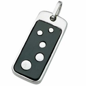 Stainless Steel Modern Dog Tag with Leather Pendant