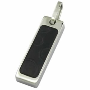 Stainless steel Slim Dog tag with leather pendant