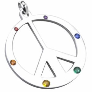 Stainless Steel Rainbow Peace Sign Pendant