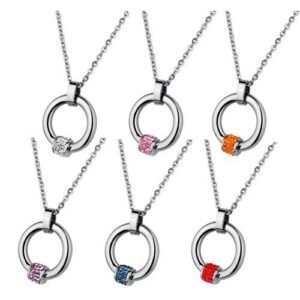 Circular Stainless Steel Pendant With Foiled CZ Stones