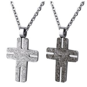 Stainless Steel Cross Pendant With Sandblast Texture