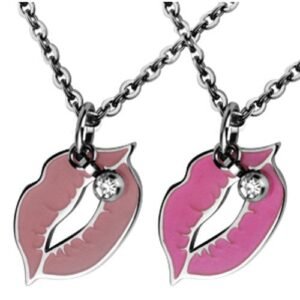 Stainless Steel Enameled Lips with CZ Stone Pendant
