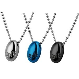 Stainless Steel Oval Shaped Pendant With LOVE Inscription