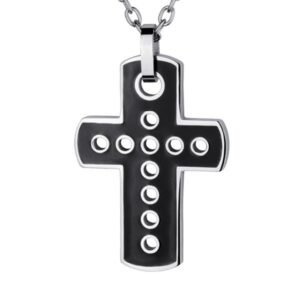 Stainless Steel Cross with Black Enamel & Punched Holes