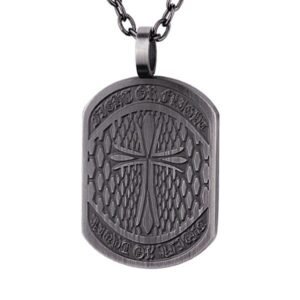Stainless Steel Pendant with Antique Gun Metal Finish and Cross Graphic