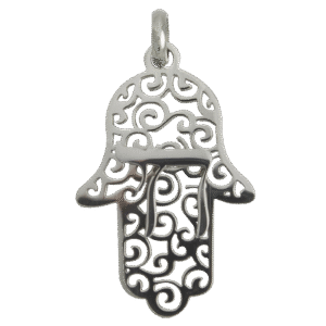 Stainless Steel Hamsa Pendant w/ Swirl Background