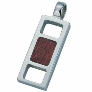 Stainless Steel Modern Dog Tag with Wood Finish Pendant
