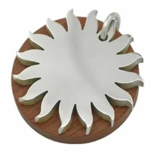 Stainless Steel Sun Pendant With Circular Wood Piece