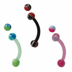 16GA Flexible PTFE Curved Barbell With Fire Flame Ball