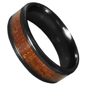 Black Stainless Steel Ring with wood