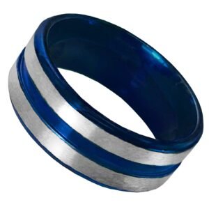Blue Stainless Steel Ring with 2 Stripes
