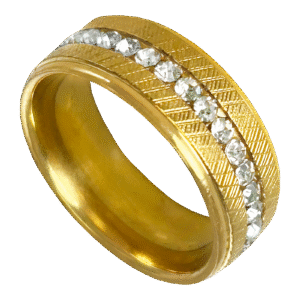 Stainless Steel Gold pvd Ring w/ Cz stones in center