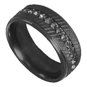 Black Stainless Steel Ring w/ Cz stones in center