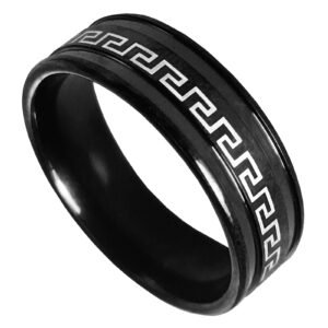 Black Stainless Steel Greek Key Ring