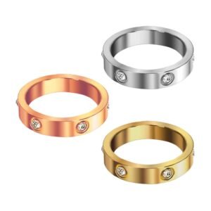 Stainless Steel Jeweled Band Ring 4MM