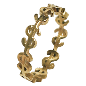 Stainless Steel Gold PVD Dollar Sign Ring