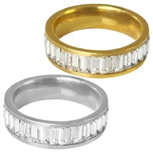 Stainless Steel Baguette Cz Eternity Ring